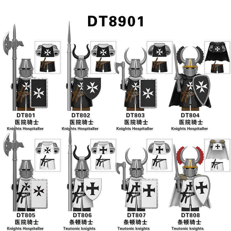 DT8901 Medieval Soldiers Military Teutonic Knights Hospitaller Knights Mini Character Building Block Figures Toys