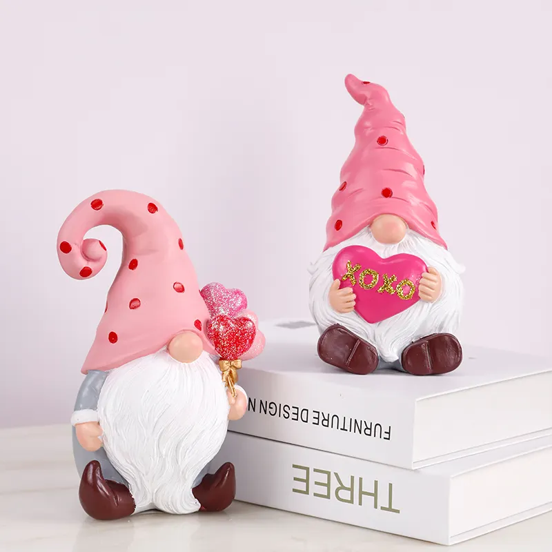 Redeco gran oferta lindo rojo gris San Valentín gnomos suecos artesanía de resina estatua de Gnomo para regalos decoraciones para el hogar