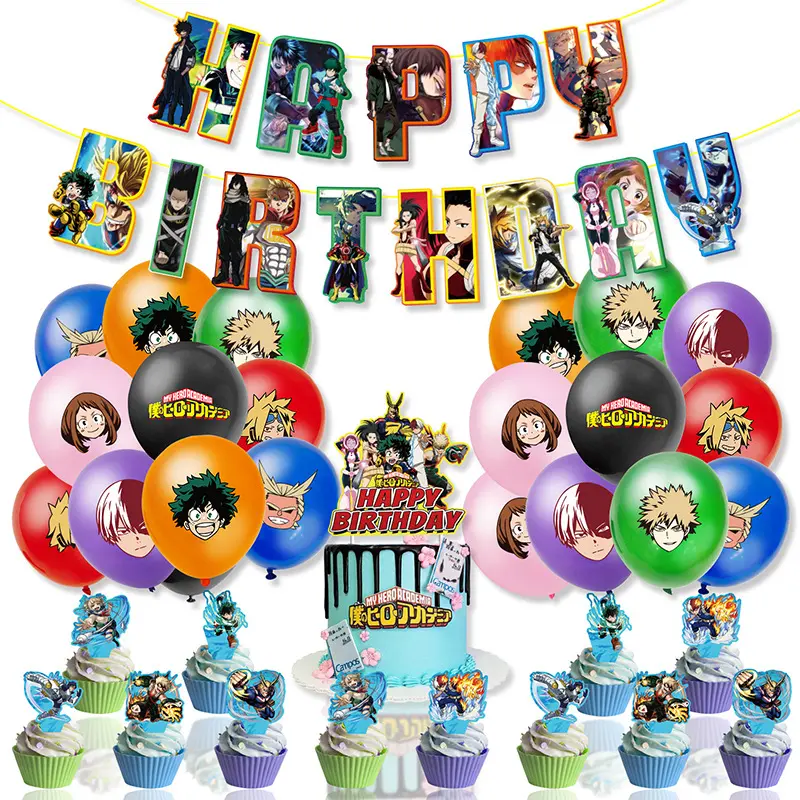 Dekoration Geschenk Kinder Jungen Spielzeug Banner Cake Topper Flaggen Mein Held Academia Midoriya Izuku Alles Gute zum Geburtstag Anime Party Ballons
