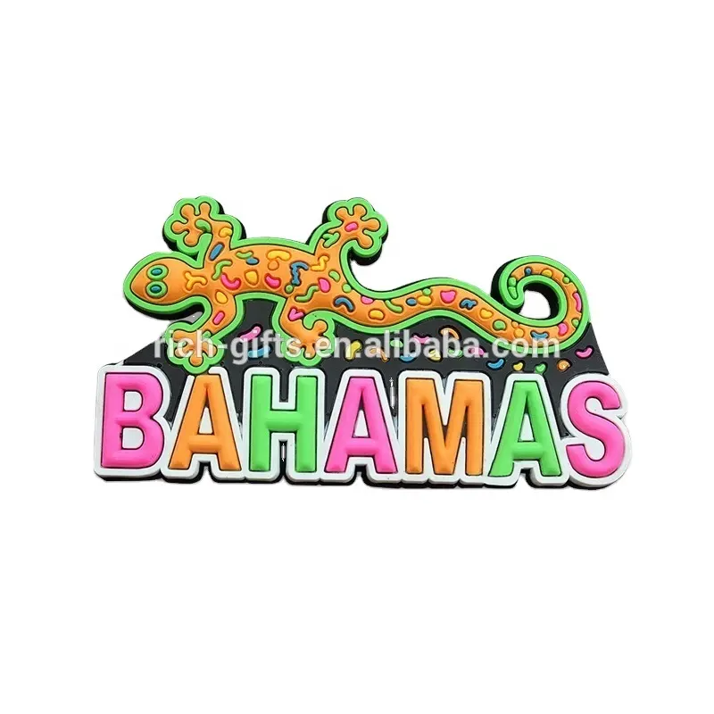 Dessin animé personnalisé lézard animaux LOGO 3D PVC en caoutchouc souvenir aimant de réfrigérateur pour Bahama