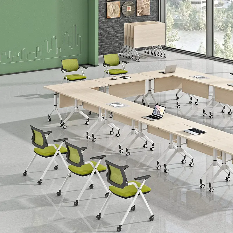 Customizable Conference Room Furniture Foldable Training Table With Movable Wheels