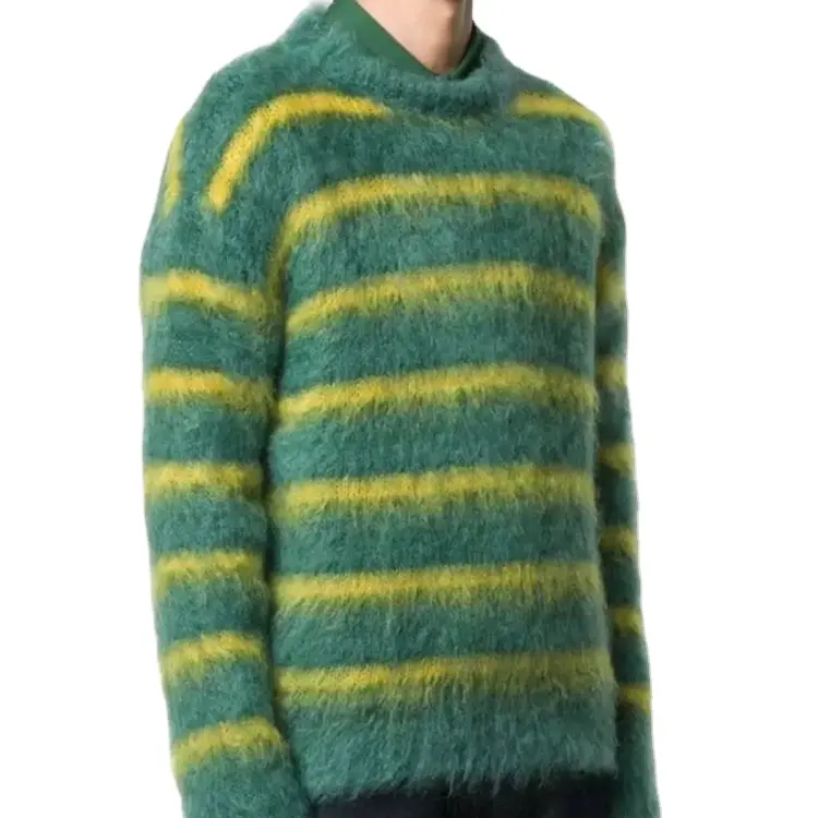 2021 Custom LOGO OEM & ODM Herren pullover Langarm Gestrickte Herren Mohair pullover Strickwaren Fuzzy Sweater für Herren