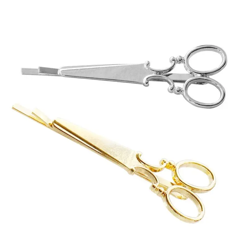 Venta al por mayor mejor oferta tijeras de oro en forma de metal de plata horquillas para las mujeres bang clips, accesorios de cabeza decoración del pelo