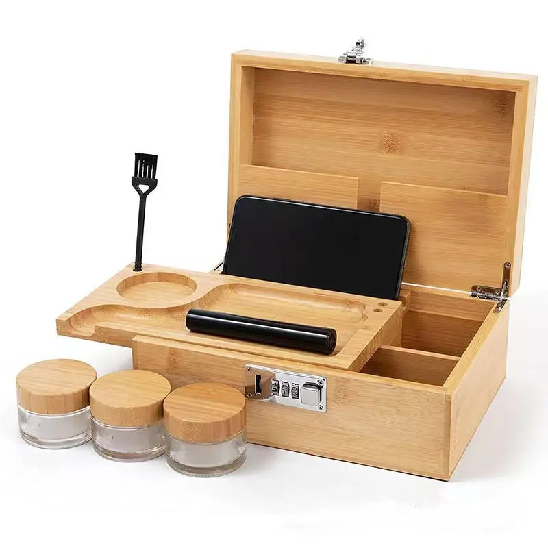 Caja de bambú grande de madera de bambú para regalos de padre de Navidad personalizada con cerradura de combinación caja decorativa de almacenamiento de bloqueo caja de Bambú