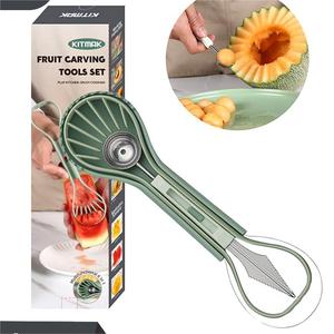 3 In 1 çok fonksiyonlu meyve tabağı aracı oyma aracı meyve yuvarlak Scoop karpuz kesici Scoop meyve oyma bıçağı - Product Image 1