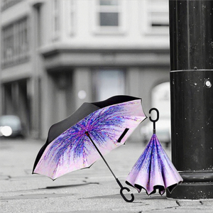 Atacado Tecido Duplo Windproof Rain <span class=keywords><strong>Umbrella</strong></span> com Logotipo Personalizado Upside Down Invertido Reverse Handle <span class=keywords><strong>Shape</strong></span>