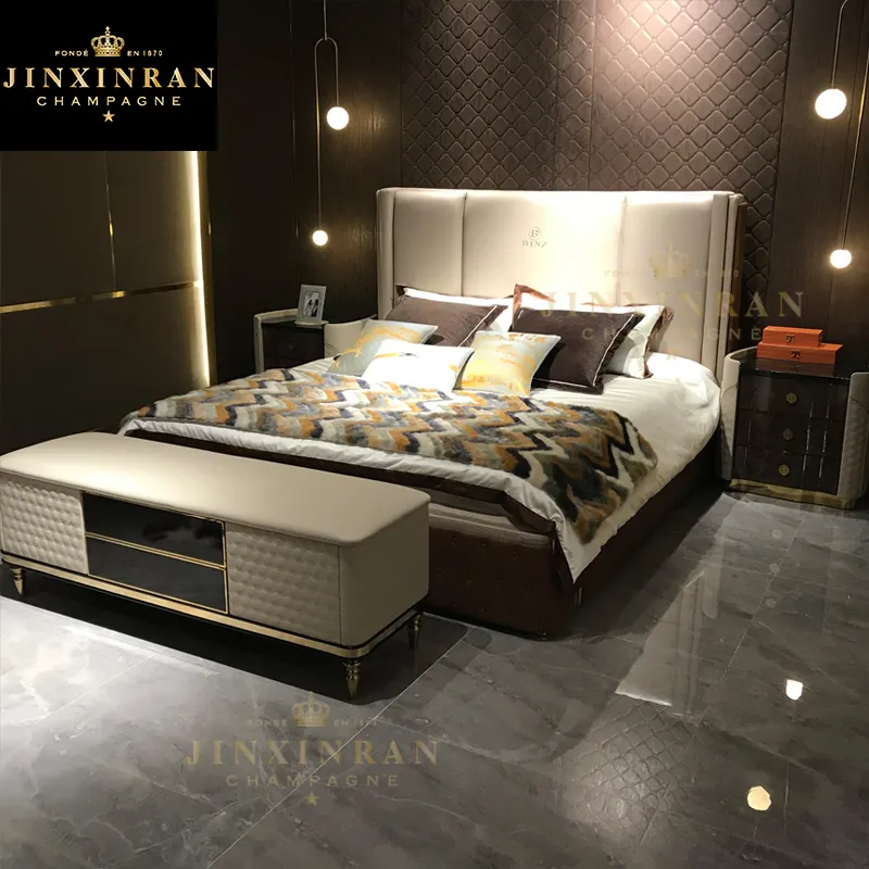 Toptan fransız tarzı tasarım yatak odası mobilya modern süper kral kraliçe tek kişilik beyaz deri yatak