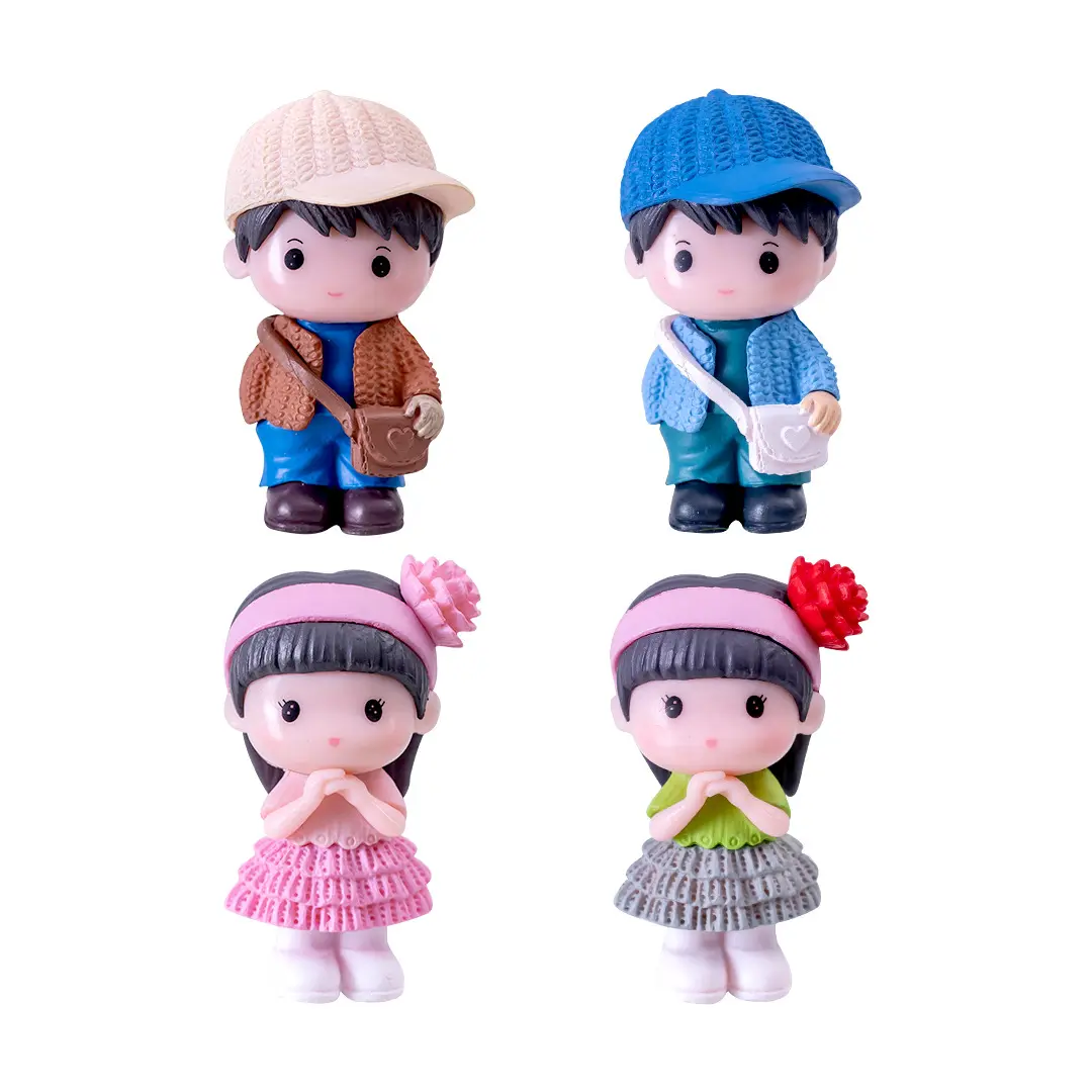 Mini coppia amante statuette di bambole artigianali ragazza con cerchietto figurine di ragazzo regalo ornamento di san valentino decorazione Desktop auto