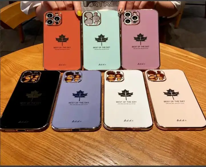 For iPhone 15 Case Fashion Gold Plating Maple Leaf Phone Case Shockproof Silica gel Phone Case For iPhone 13 14 15 Pro Max