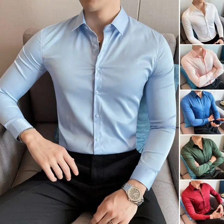 Wholesale Custom Cotton Casual Shirt Stand-up Collar Long Sleeve Men's Shirts Formal Office Dress Shirts for Men