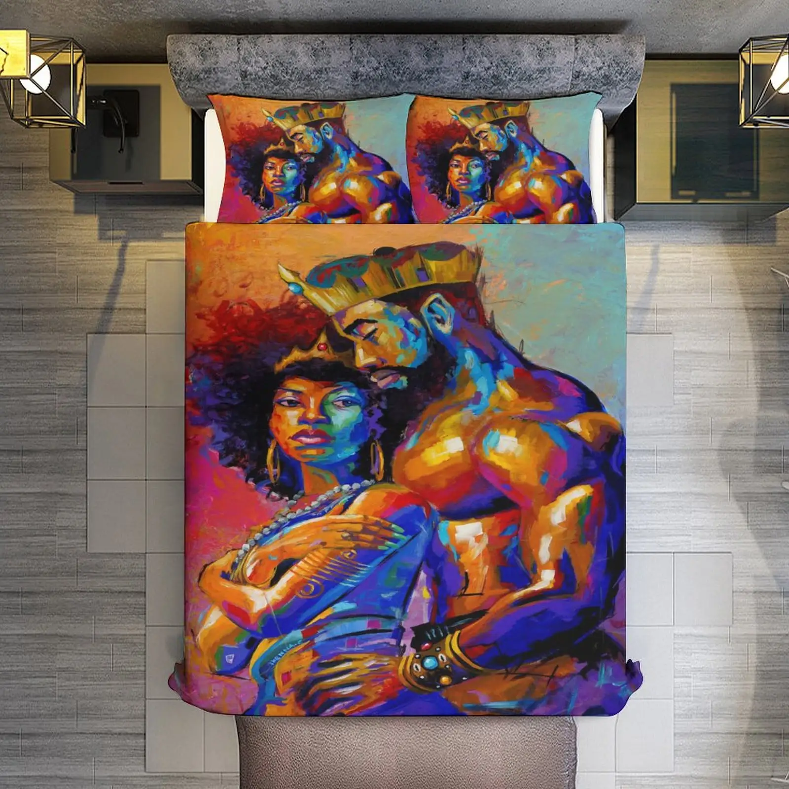 Rey afroamericano amantes pareja reina pintura arte decoración 3D impreso 3 uds juego de cama funda nórdica juego de cama colchas