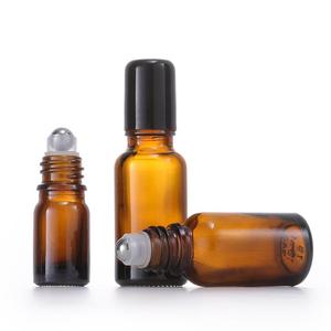 5ml 10ml 15ml 20ml 30ml 50ml空の琥珀色ガラスロールボトル付きメタルローラーボール付きブラック/ゴールドキャップエッセンシャルオイル香水用 - Product Image 2