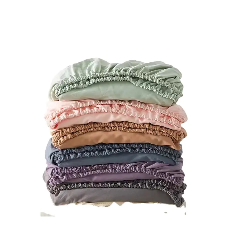 Set di biancheria da letto traspirante in tinta unita personalizzato in cotone lenzuola da letto con lenzuola piatte Set basso MOQ
