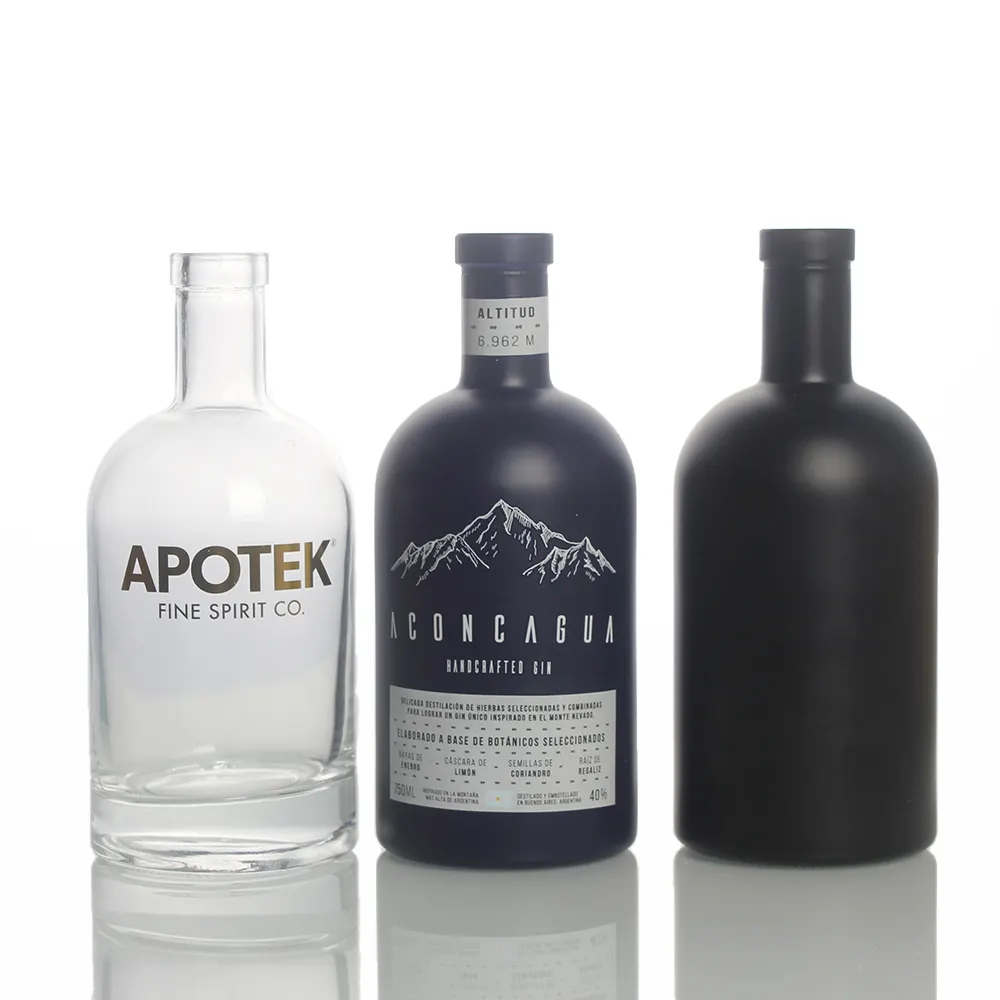 Garrafa de vidro personalizada, garrafa de vidro vazia para bebidas vodka gin, 85ml, 330ml, 500ml, 700ml, 750ml, venda imperdível