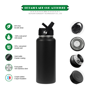 Tùy chỉnh phòng tập thể dục chai Phích Nước Màu Be cách nhiệt <span class=keywords><strong>Flask</strong></span> chai thép không gỉ Bình đen chân không đồng bằng chai nước cho in ấn - Product Image 2