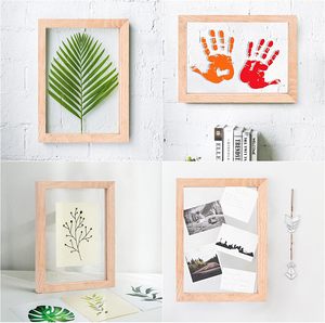 <strong>20</strong>.32cm <strong>X</strong> 25.40cm Floating <strong>Frame</strong> 8x10 Solid Oak Wood with Double Sided High Transparent Tempered Glass Set of 1)