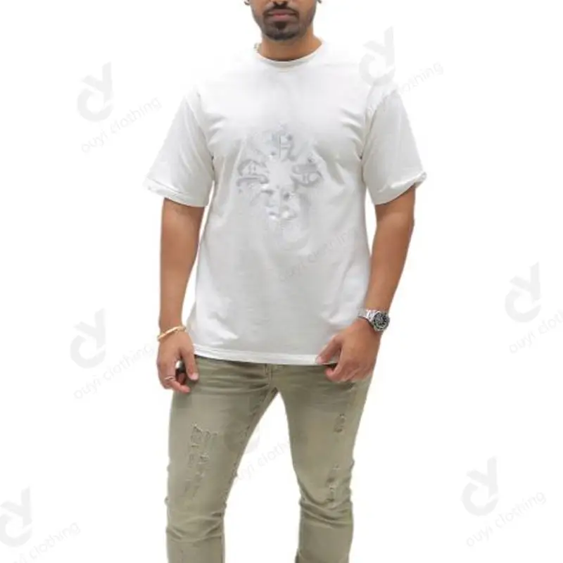 Camiseta Oem Odm personalizada con holograma de diamantes de imitación, ropa de calle informal de verano para hombre, camiseta de gran tamaño con estampado gráfico y logotipo personalizado