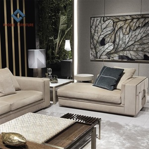 Đồ Nội Thất Phòng Khách Bằng Da Thật Của Ý Bộ Sofa Sang Trọng Hiện Đại Với Khung Gỗ Vàng - Product Image 3