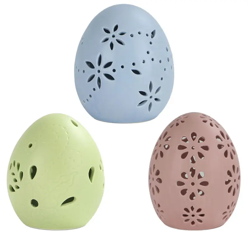 Serie di uova di pasqua in ceramica figurine artigianali ornamento con luce a LED Creative Easter Egg Style Series Statue Easter Home Decor