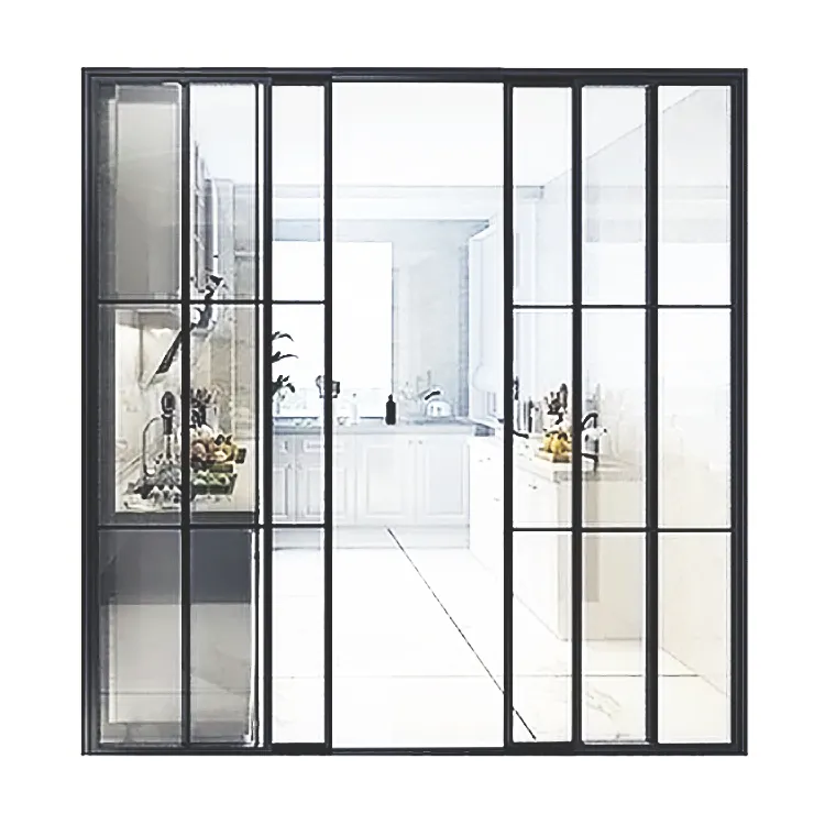 Foshan fabricant profilés en aluminium double verre trempé 3 panneaux patio porte coulissante mince pour la maison