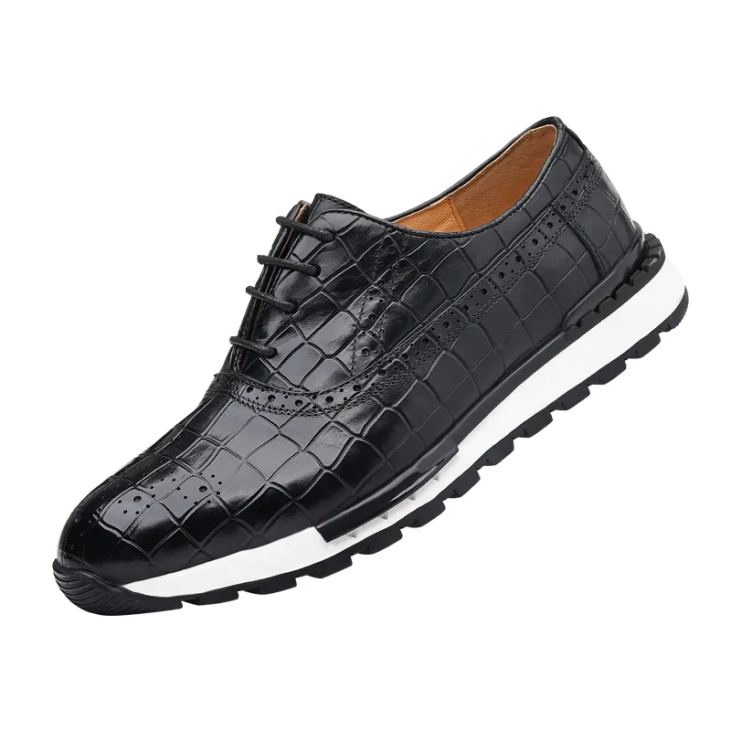 Hot sale crocodile lace-up pointed men's casual leather shoes leather sneakers walking shoes