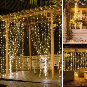 Navidad 3*3 metros alambre de cobre cadena de luces de hadas Ventana de Control remoto USB 300 cortina <span class=keywords><strong>Led</strong></span> vacaciones para fiesta decoración de boda