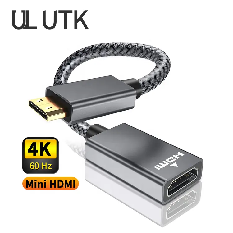 Bandwidth 18Gbps 4K 60Hz Braided Cable Gold Plated Connector Mini HDMI C Male to HDMI A Female Adapter Converter