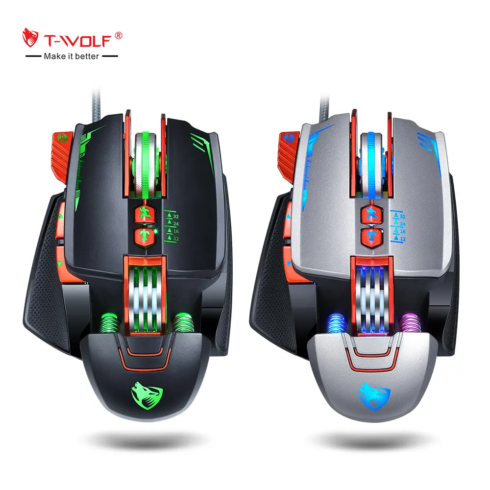 TWOLF V9 professionale gioco di macchine mouse LED RGB luce ottica cablato mouse USB 6400 DPI 7 pulsanti programmabili