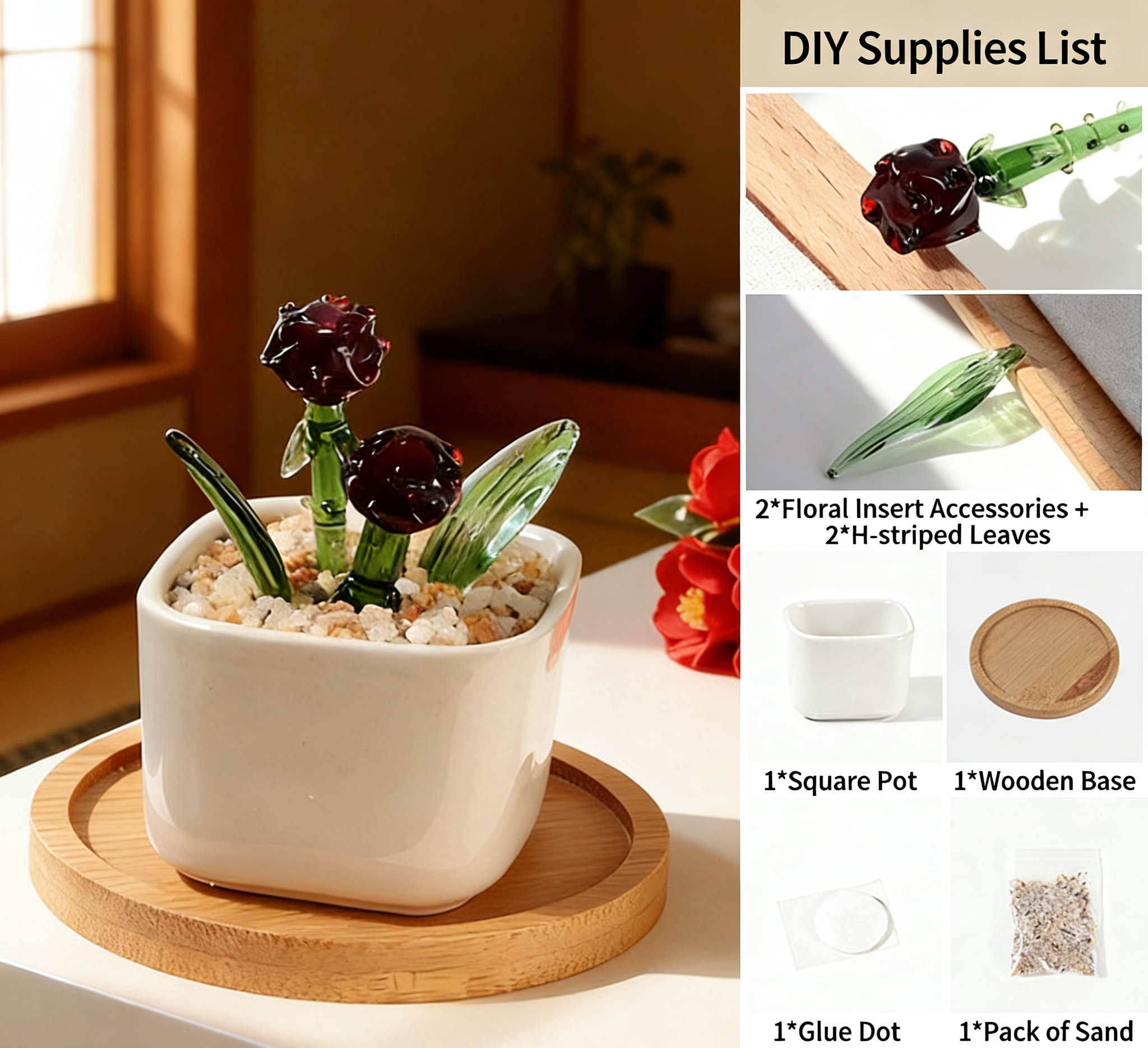 June rose flower potted diy-flower