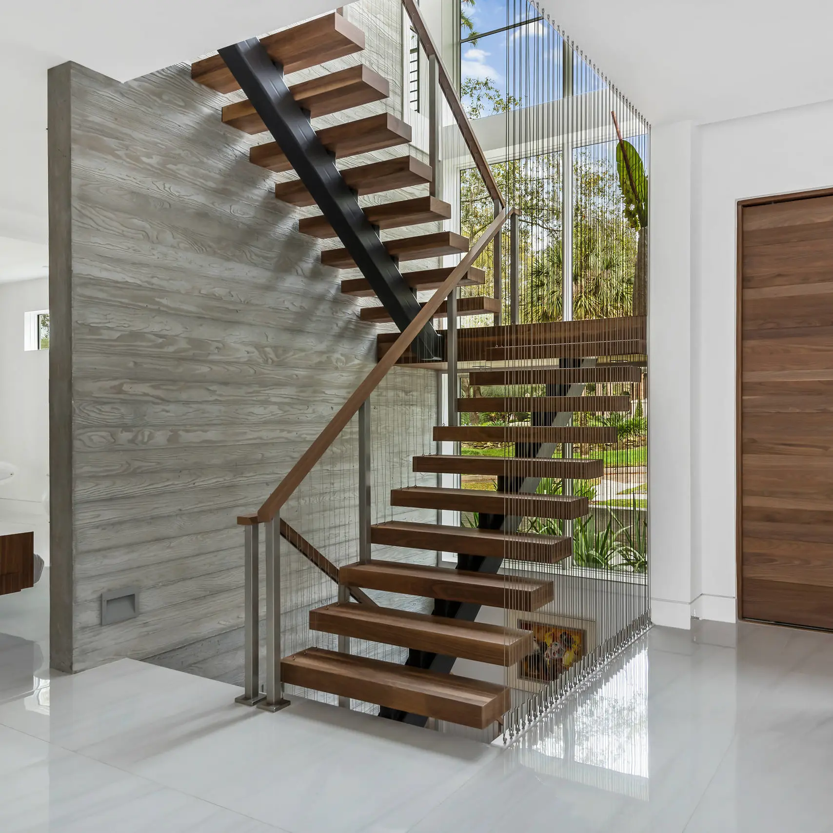 Contemporânea American Oak Wood Straight Stairs Glass Balaustrada L Forma U Staircase Design