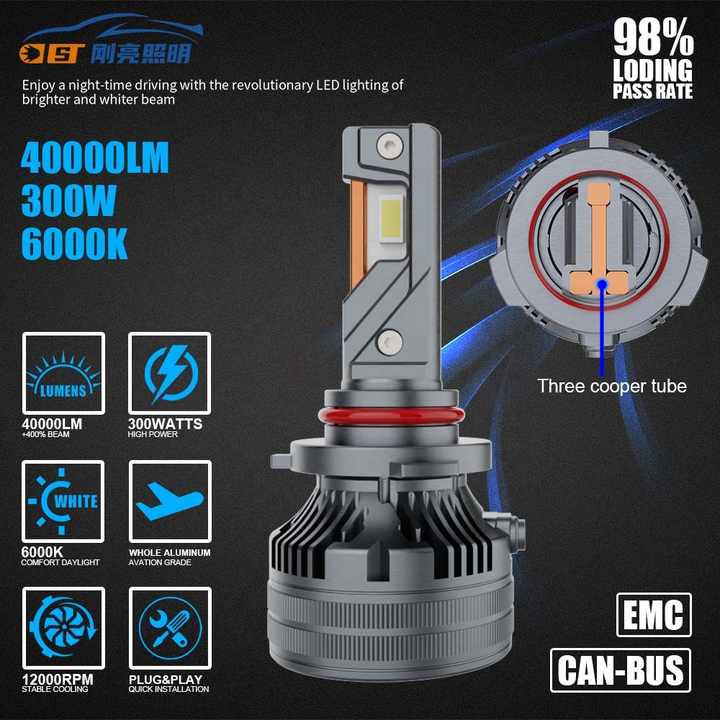 T85ผลิตภัณฑ์ยอดนิยม2023 40000lm 300วัตต์9005 9006 H11 H4สาม Coppers เลเซอร์โลโก้ซูเปอร์สดใสนำไฟหน้ารถ