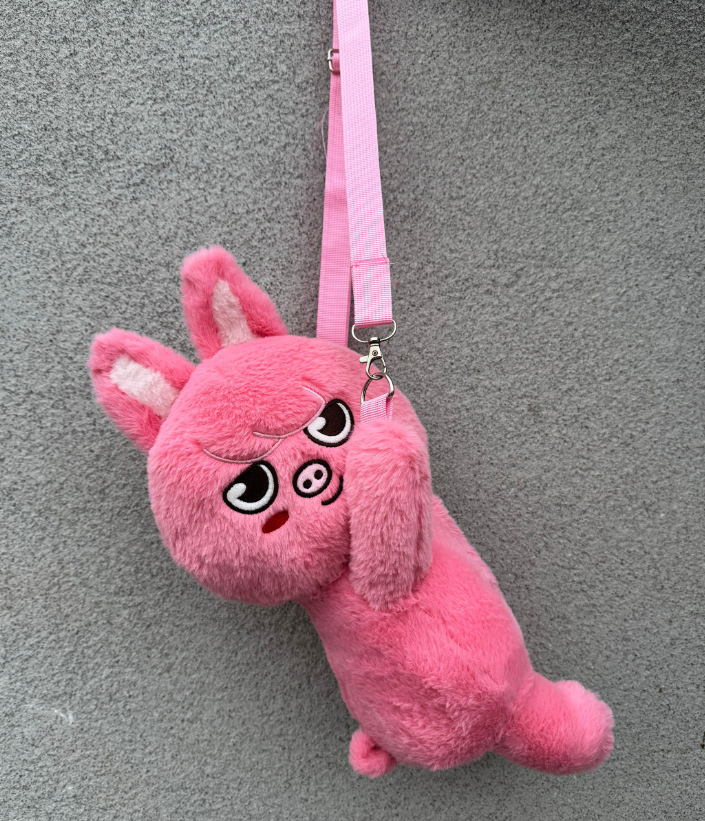 Sk pink pig plush crossbody bag