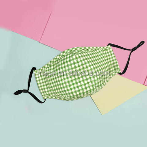 Green checkered pattern cotton face mask