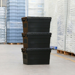 Guanyu <strong>Logistic</strong> Storage Moving E Commerce Warehouse Storage Stackable Nestable Plastic Crate with Attached Lid - Product Image 2
