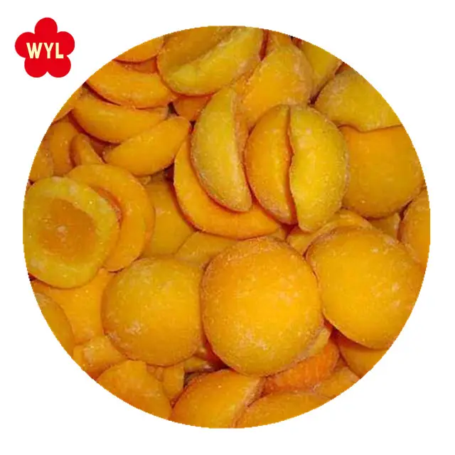 Mitades de melocotón amarillo IQF rodaja de melocotón amarillo congelado sin calibrar frutas IQF