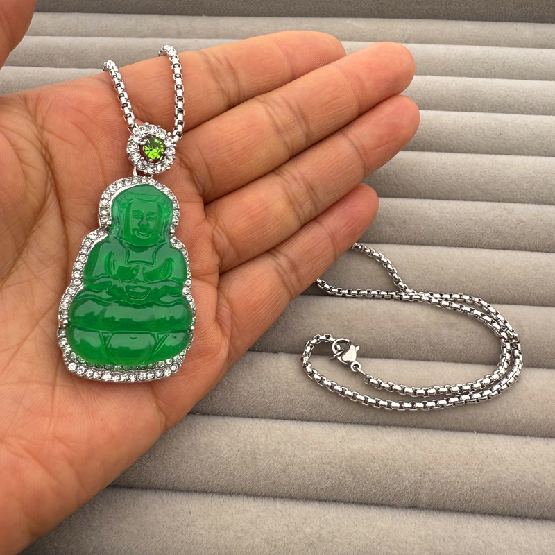 Collar de calcedonia de imitación de diamante verde - Guanyin verde