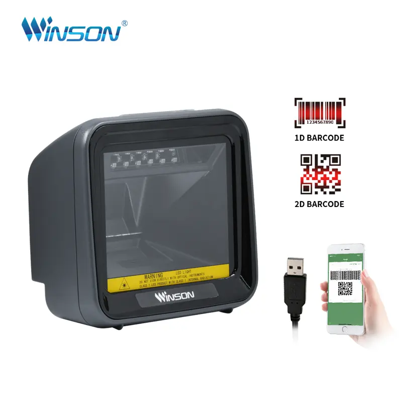 Winson scanner de códigos de barras, leitor de código de barras de desktop WAI-7000 mãos livres 1d & 2d, scanner de tamanho grande