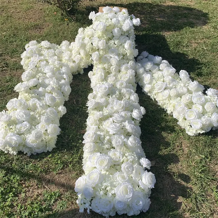 L-202 Table Rose arrangiation centrotavola per matrimonio fiori avorio ortensia fila di fiori artificiali