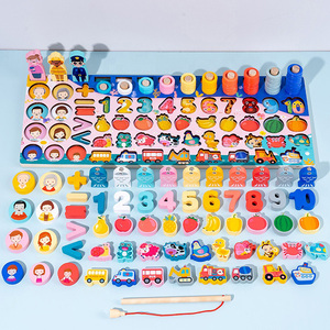 6-in-1 çok fonksiyonlu logaritmik balıkçılık oyunu Montessori oyuncak sayma numarası eşleştirme kurulu ahşap bulmaca oyuncak - Product Image 3