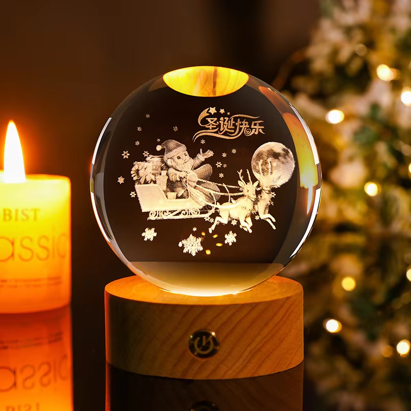 Base en bois + boule claire-conception de Noël
