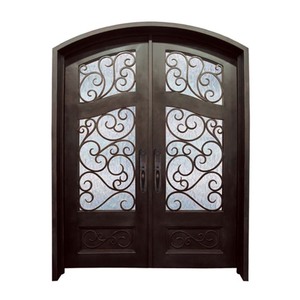 Çift Modern giriş güvenlik ekranı ana ızgara tasarım kapısı tasarım Transom ile ferforje kapı - Product Image 6