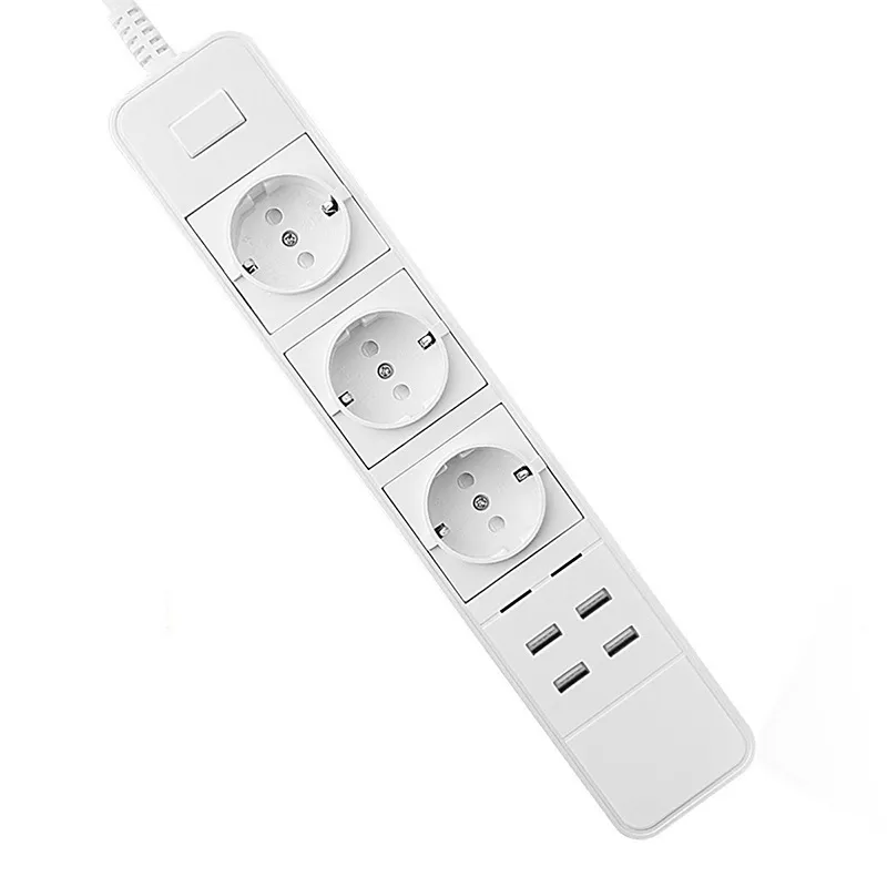 2022 Best Europe Eu Plug Extension Socket 4 Usb 3 Outlets Power Strip With Surge Protection