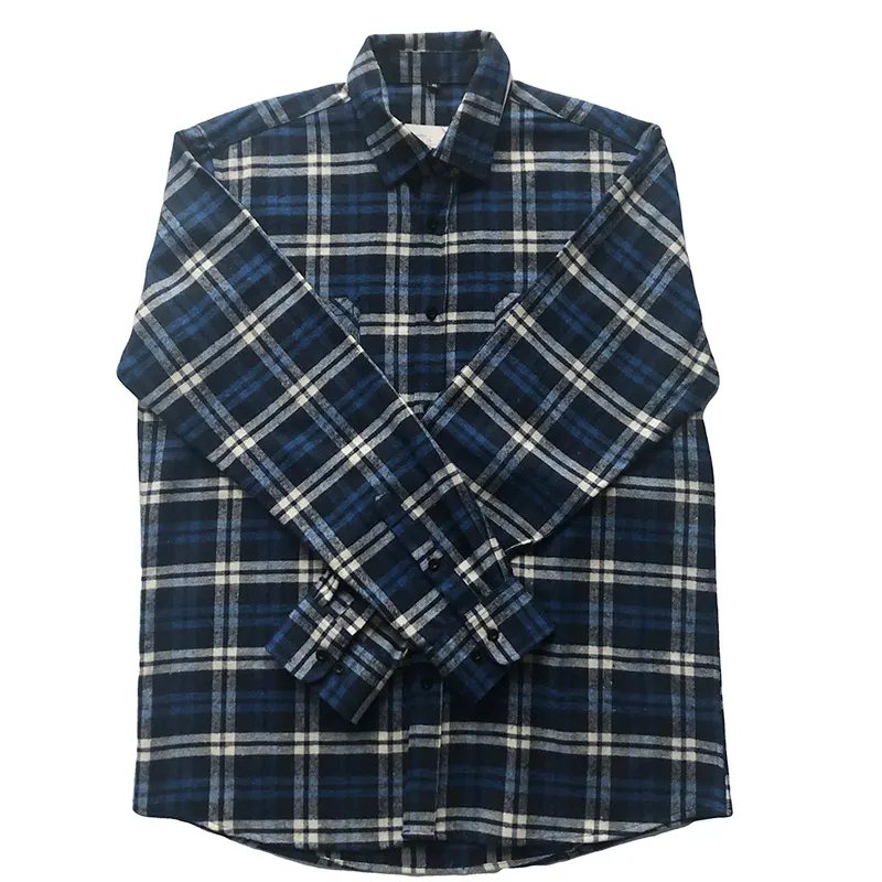 Top di marca a basso prezzo filato tinto casuale 100% cotone plaid camicia di flanella per gli uomini