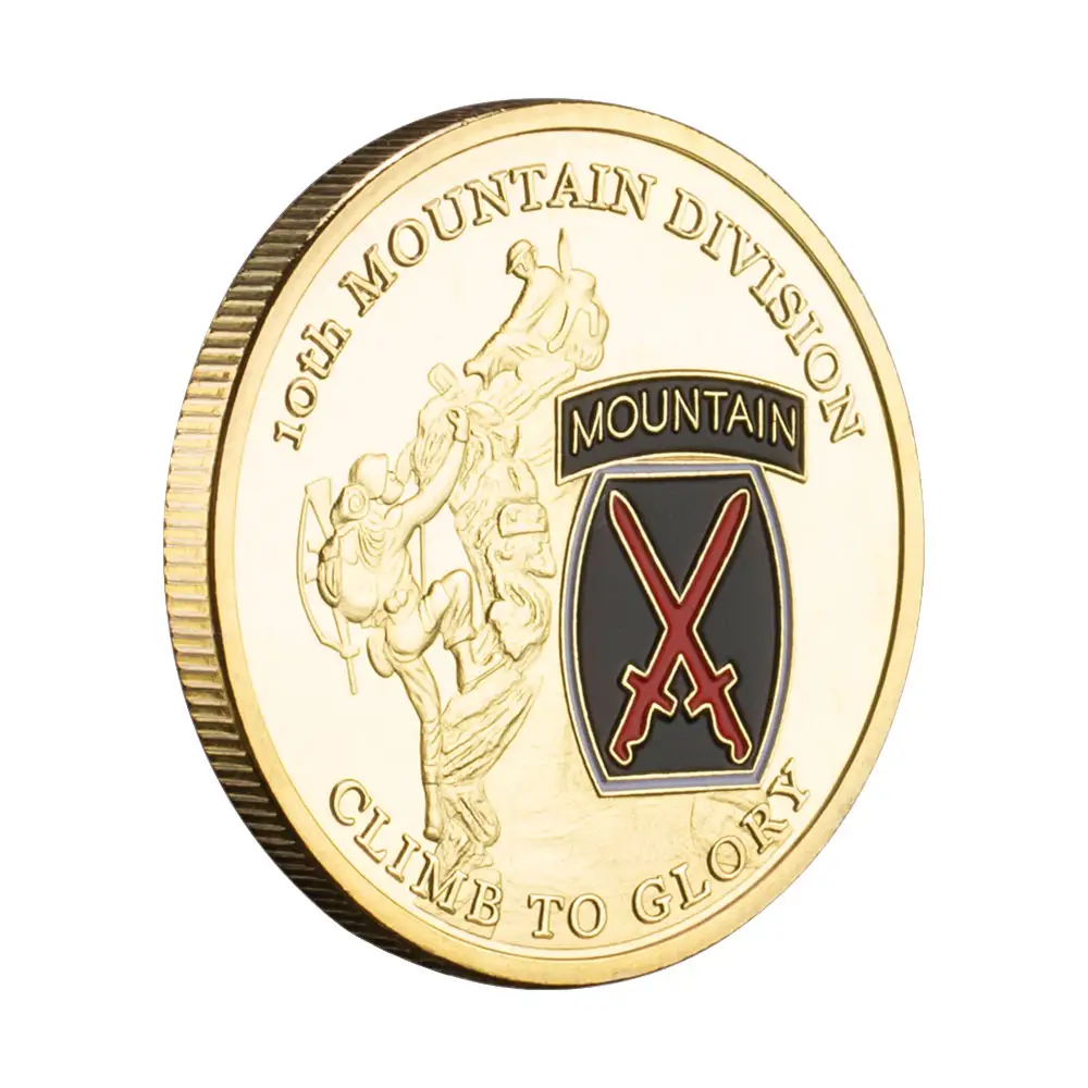 عملة تذكارية لدفتر تسلق الجبال في الولايات المتحدة الأمريكية 10th Mountain Division عملة تذكارية مطلية بالذهب عملة تحدي قابلة للتجميع