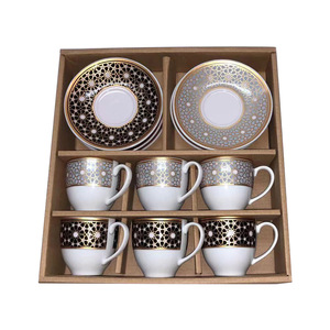 定制陶瓷咖啡具，六个杯子和六个盘子，陶瓷咖啡杯上印有公司标志 - Product Image 2