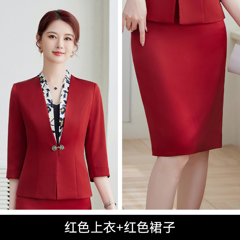 red suit dress