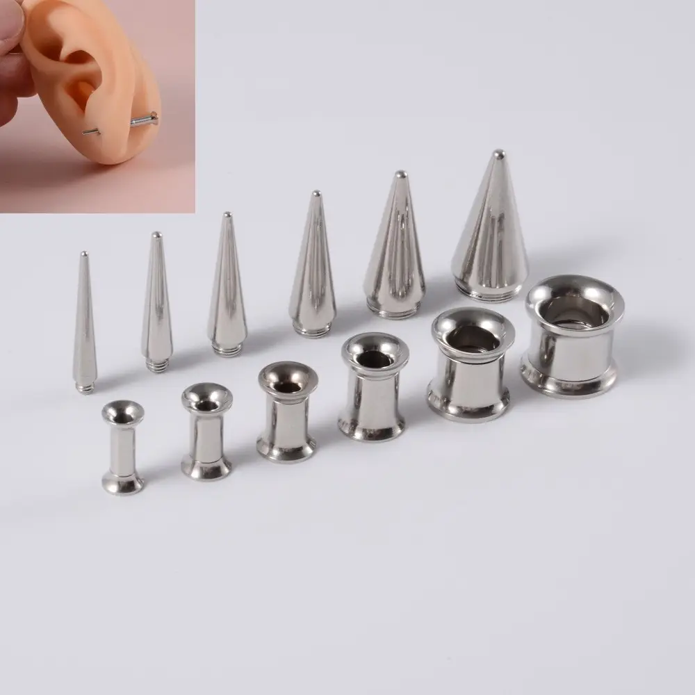 NUORO-Expansor de oreja de cono puntiagudo, 2 en 1, tornillo de acero inoxidable, expansor de oreja, Tapones Cónicos, calibres, para el cuerpo Piercing, joyería, Unisex