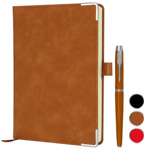 Esquinas de metal Cuaderno negro con papel cuadriculado Diario no forrado Etiqueta privada PU Cuaderno personalizado de alta calidad con bolígrafo A5 - Product Image 4