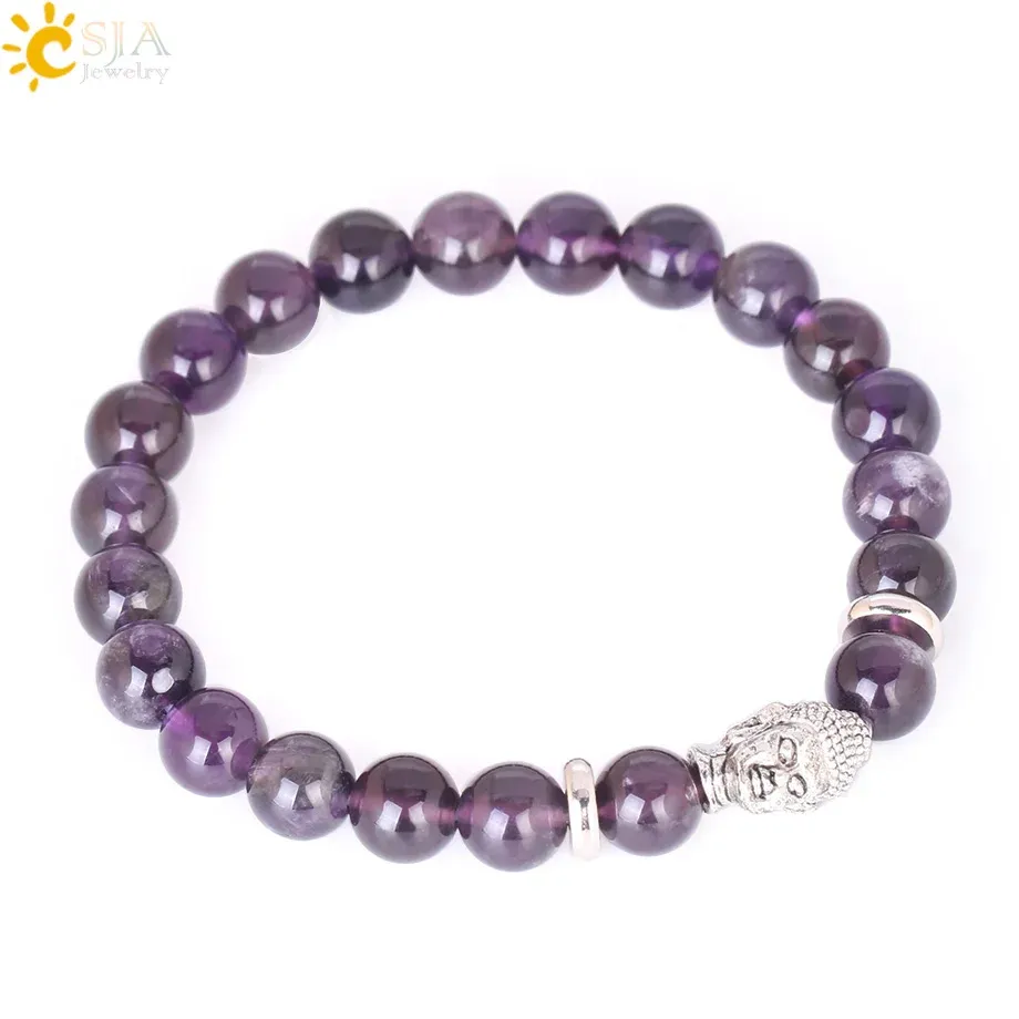 CSJA nuovissimo braccialetto di cristallo fornitore all'ingrosso Mala Bead Buddh pietra naturale quarzo braccialetti spirituali per le donne degli uomini F415