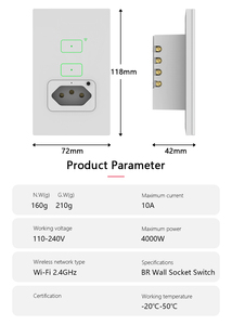 Brazil Br Glass Touch Tuya Alexa Google Home telecomando 2 Gang Interruptor Zigbee luce da parete WiFi Smart Switch con presa